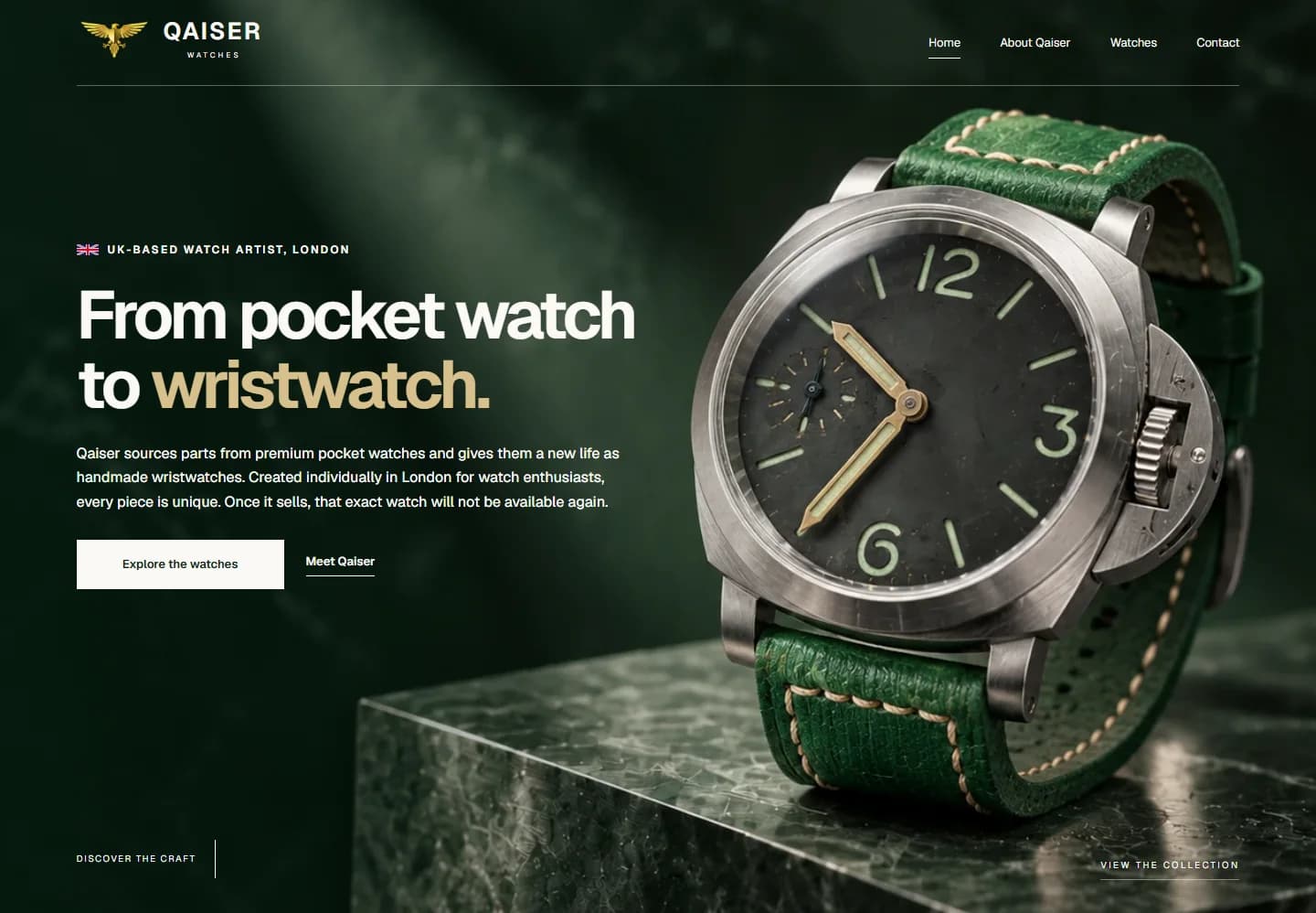 JovaMedia's Qaiser Watches client website, showing its retail collection introduction